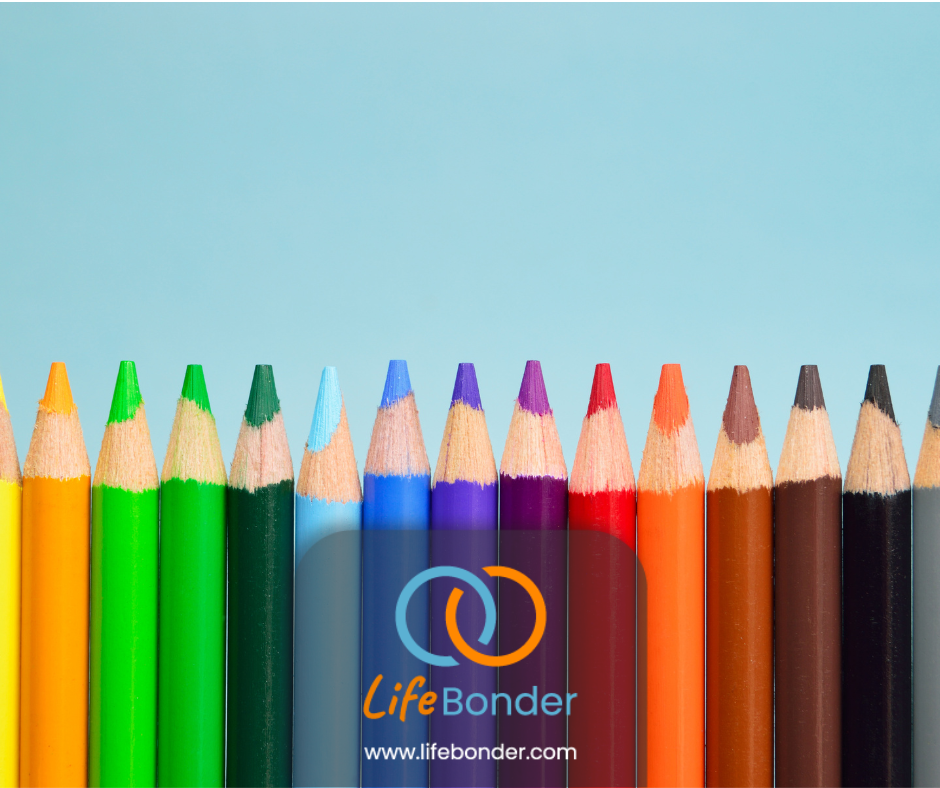 A bunch of colour pencils with the logo of LifeBonder