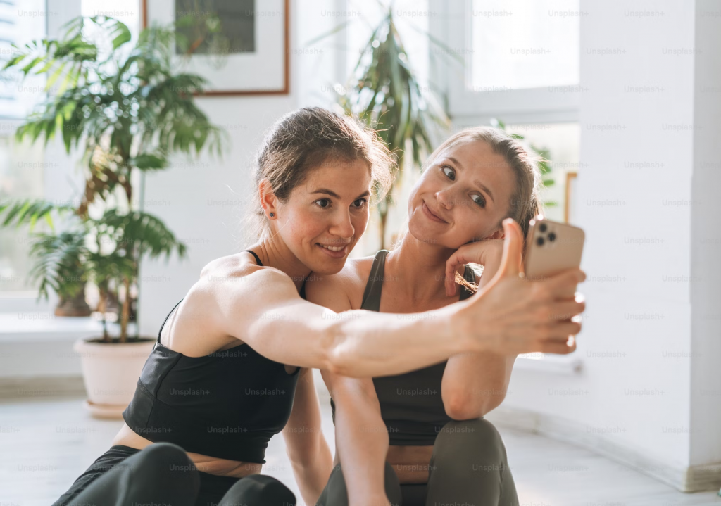 Two women taking selfie together